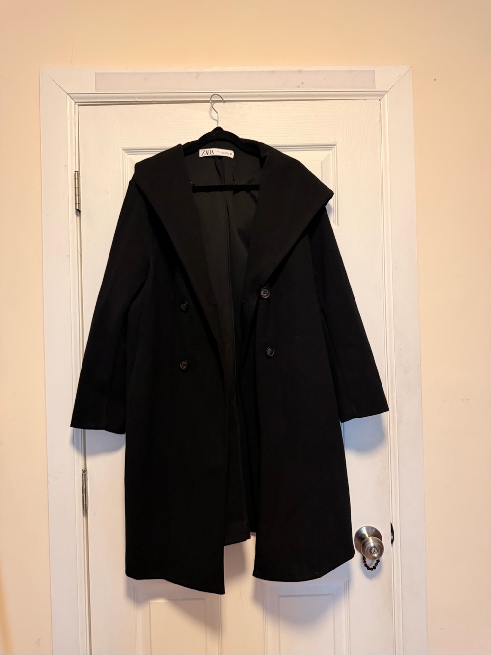 Zara Black Double-Breasted Hooded Trench Coat - Picture 4 of 5